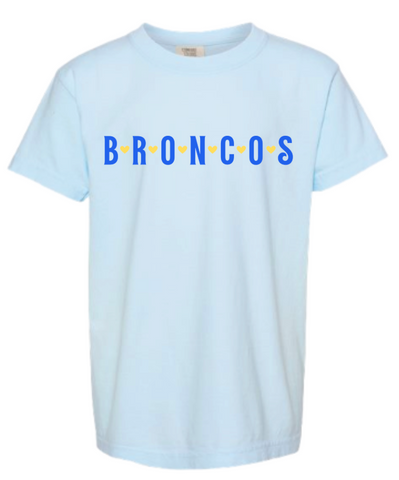 Comfort Colors Light Blue Broncos Heart T-Shirt (Youth & Adult)